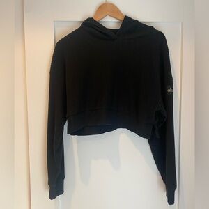 ALO Yoga Muse Black Ribbed Cropped Hoodie